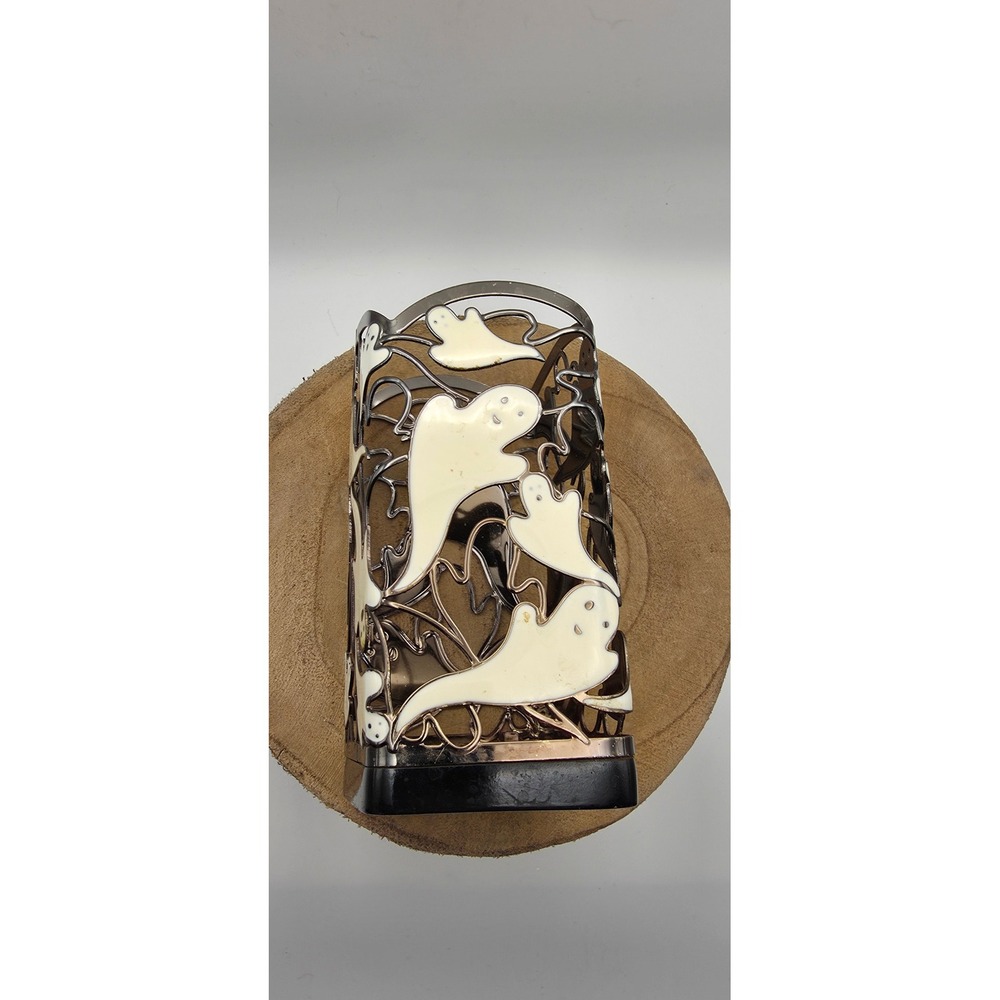Bath Body Works Halloween Ghost Soap Sleeve Holder Silver Metal White SD179